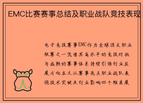 EMC比赛赛事总结及职业战队竞技表现