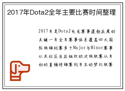 2017年Dota2全年主要比赛时间整理